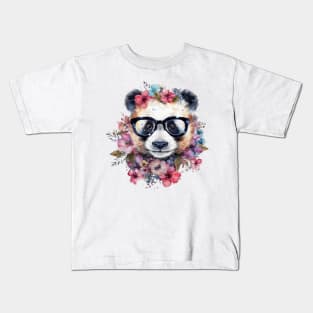 Watercolor Floral Panda Kids T-Shirt